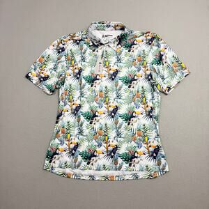 Royal and Awesome Golf Polo Shirt Men's Extra Large Floral Tropical Bird NEW